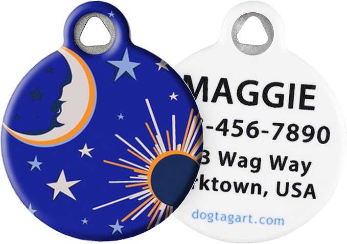 Dog Tag Art Starry Night Lupine Pattern Personalized Pet ID Tag for Dogs and Cats, Silent Polymer Coated Stainless Steel Nametag with Customized Identification Information - Large 1.25" Diameter