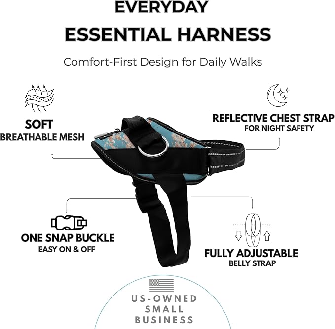 ShawnCo Essential Dog Harness, No-Pull Pet Vest with 3 Leash Clips, No Choke, Reflective, Adjustable and Padded, for Easy Walking and Training for Small, Medium and Large Dogs (Freckle's Garden, XS)