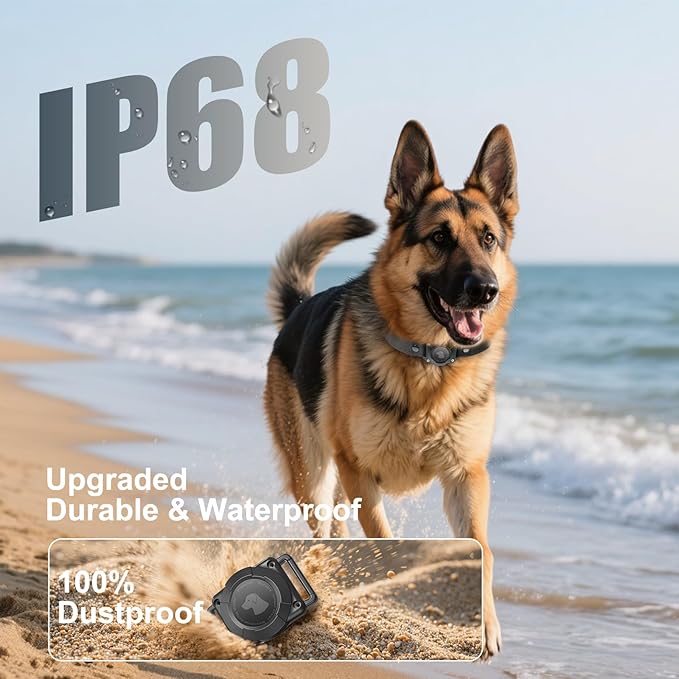 Leather AirTag Dog Collar - IPX8 Waterproof Dog Collar with AirTag Holder|Reflective, High - End, Adjustable Soft Padded |Dog GPS Collar Tracker Fit for Medium Large Dogs (Black, L)