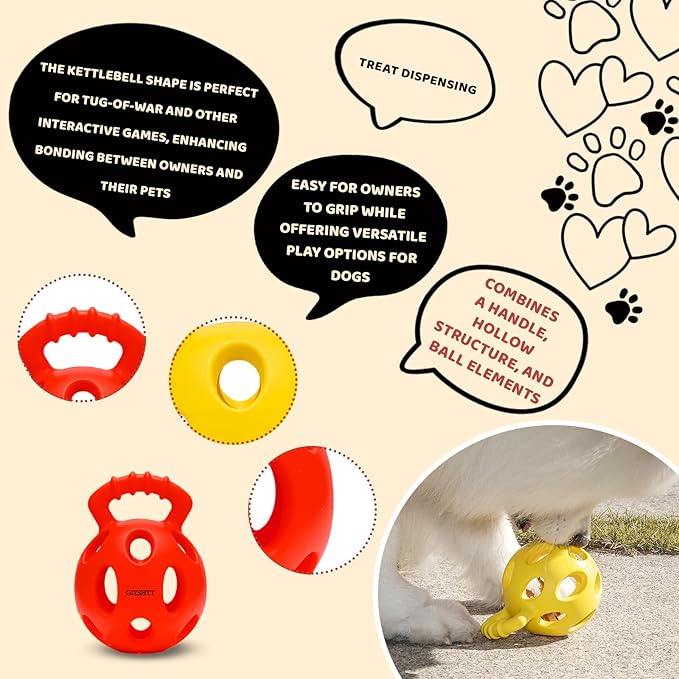 Durable Dog Chew Ball Toys - Interactive Tug-n-Toss Rubber Ball with Handle for Tug of War and Fetch, Kettlebell-Inspired Design, Ideal for Small, Medium, and Large Dogs, 3.94"x5.2" (2-Pack)