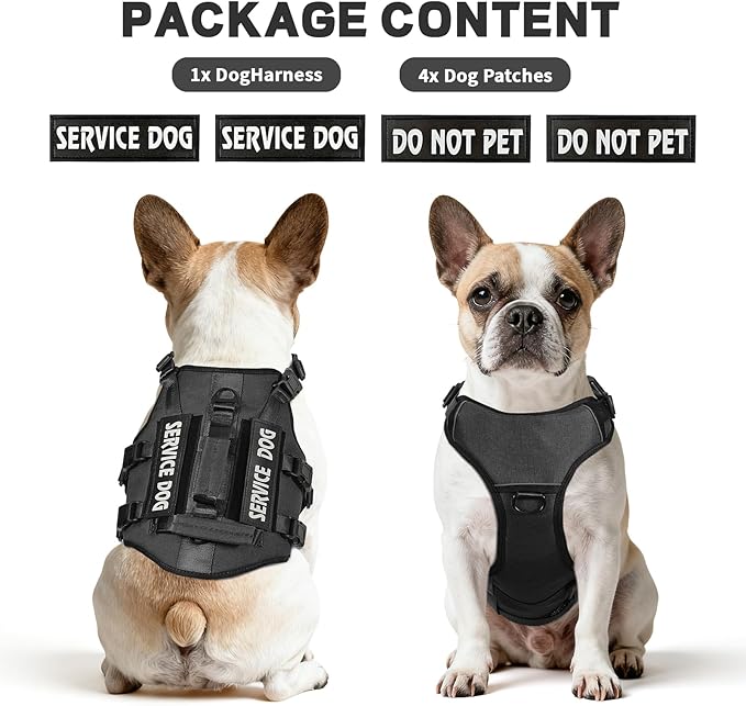 Escape Proof Dog Harness,Soft Padded Full Body Pet Harness,No Pull Tactical Working MOLLE Vest with 4 Pet Patches,Service Dog Vest Harness for Large Dogs Walking Hiking Training
