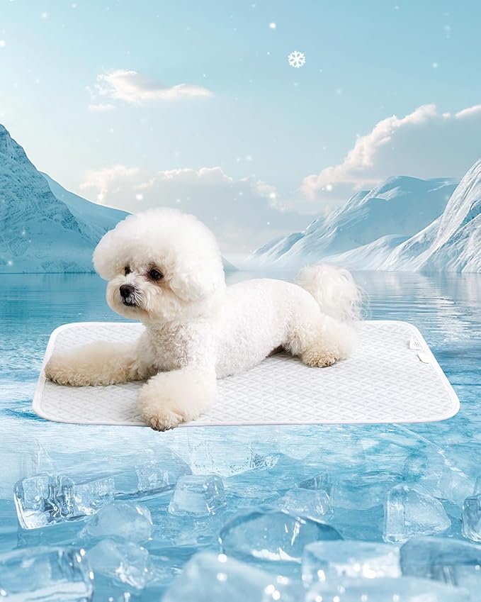 Dog Cooling Mat - Instant Cooling Pet Bed for Dogs & Cats, 6-12°F Drop, Non-Toxic & Machine Washable, Anti-Slip Bottom, Cool Mat for Indoor & Travel Use Light Gray 28" x 22"
