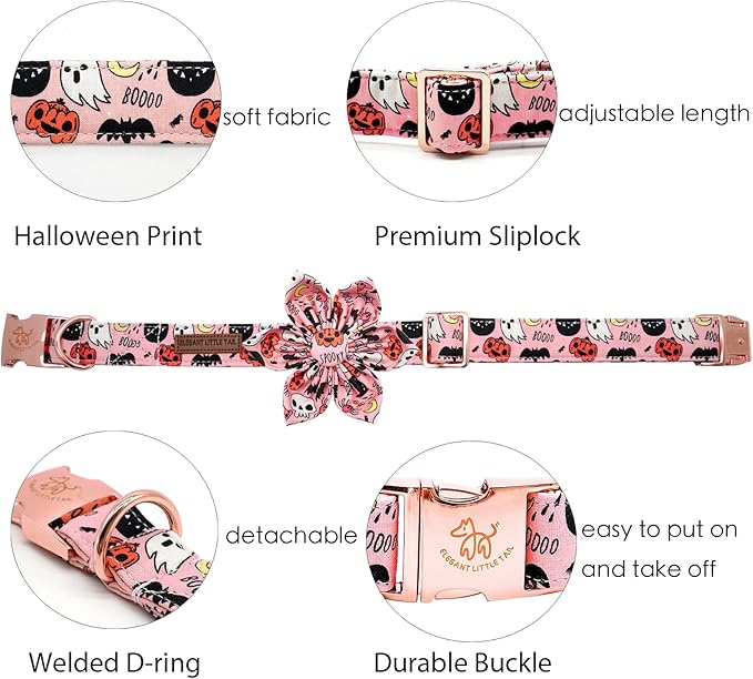 Elegant little tail Dog Collar with Flower, Fall Dog Collar Halloween Pumpkin Flower Collar Dog Girl Pet Collar Dog Collars for Large Dog