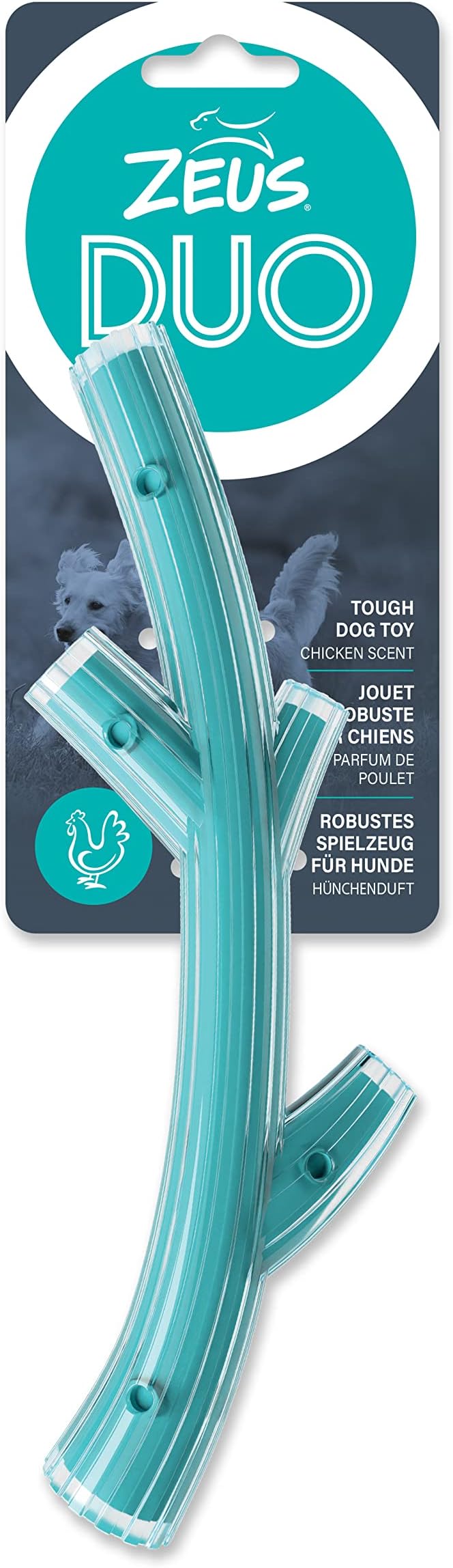 ZEUS Duo Stick Strong Dog Chew Toy for Active Chewers, Long Lasting Chicken Scent, Turquoise (96271)