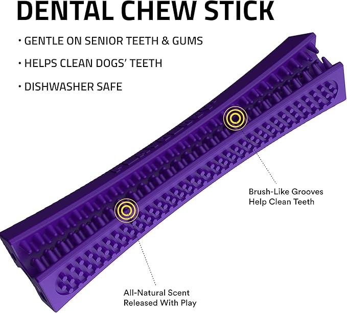 Playology Dog Toys | Dental Chew Stick Gentle on Gums | Medium Pork Sausage Scented Toy - Easy to Clean and Made from Non Toxic Materials