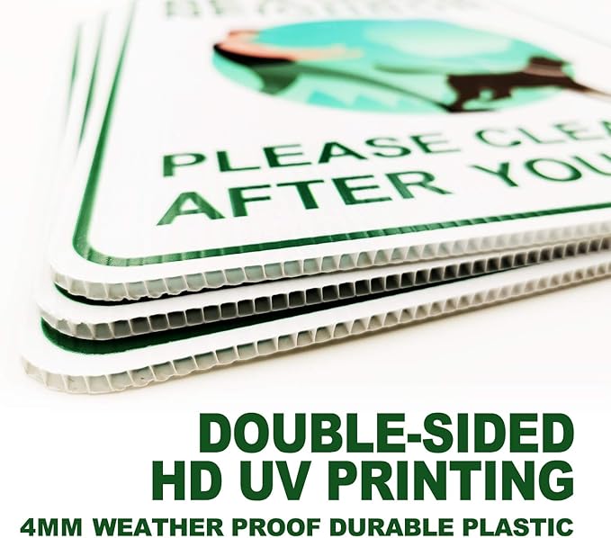 Clean Up After Your Dog Signs (2 Pack, 9 x 12") With Metal H-Stakes, Double Sided,No Dog Poop Lawn Signs,Outdoor & Sturdy