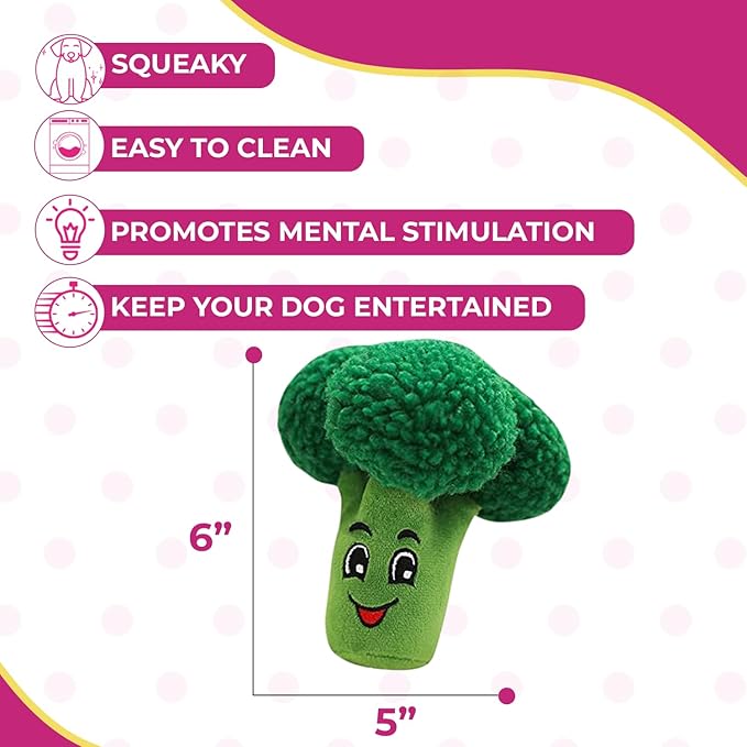 Glow Pups Dog Toys, 2 Pack Plush Puppy Toys with Squeaker, Durable Carrot and Broccoli Food Shaped Dog Toys for Medium Dogs, Promotes Mental Stimulation, Relieves Stress - Peach
