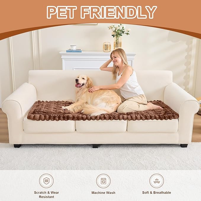 Couch Cover for Dogs, Non Slip Fuzzy Pet Couch Covers for Sofa,Pet Friendly Dog Mat for Couches and Sofas,Thick Soft Sofa Slipcovers Cushion Protector(Light Coffee, 28" x 59"/70 x 150cm)