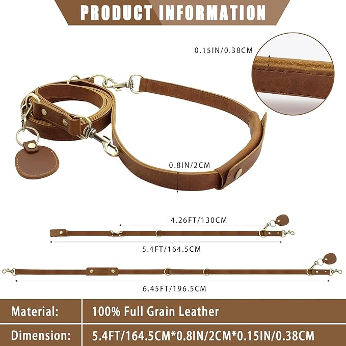 Jack&Chris Leather Dog Leash, Durable Dog Leashes for Large Dogs Heavy Duty with Comfortable Padded Handle for Small Medium Large Breed Puppies, Slip Leads for Dogs for Walking Running, Light Brown