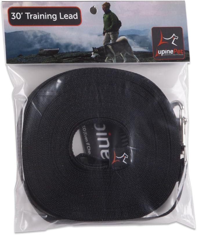 LupinePet Basics 1/2" Black 30-foot Extra-Long Training Lead/Leash for Small Pets