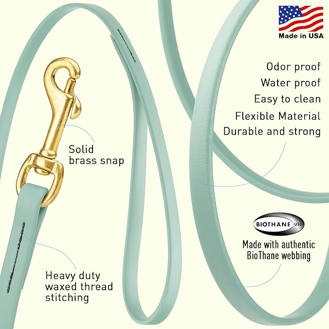 Viper Biothane K9 Working Dog Leash Waterproof Lead for Tracking Training Schutzhund Odor-Proof Long Line with Solid Brass Snap for Puppy Medium and Large Dogs, 15ft Sage Green