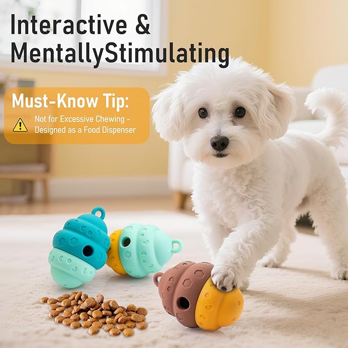 Dog Treat Dispensing Toy - Silicone Puppy Food Dispenser for Small Medium Dogs Puzzle Feeder Ball Interactive Toys & Enrichment Mental Stimulation Topple Outdoor Training Travel Honeycomb Yellow