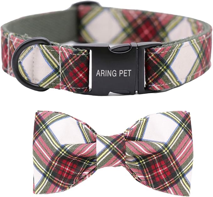 ARING PET Christmas Dog Collar Bowtie, Cute Red Green Xmas Holiday Pet Collars with Bow for Puppy Small Medium Large Boy Girl Dogs-S
