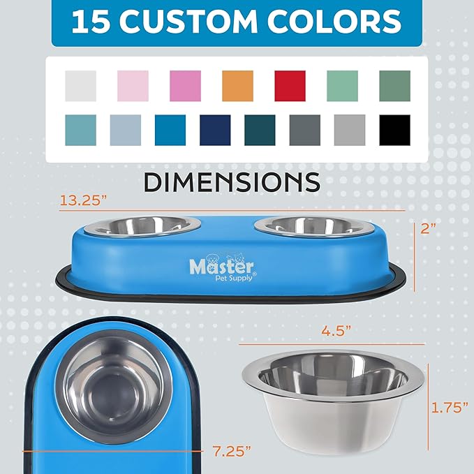 Master Pet Supply Double Dog Bowls Set with Elevated Base and 2 (8 oz) Stainless Steel Removable Dishes (Crimson Flame) – Double Cat Food Water Bowl, Dog Puppy Food Bowl Set, Rust Resistant