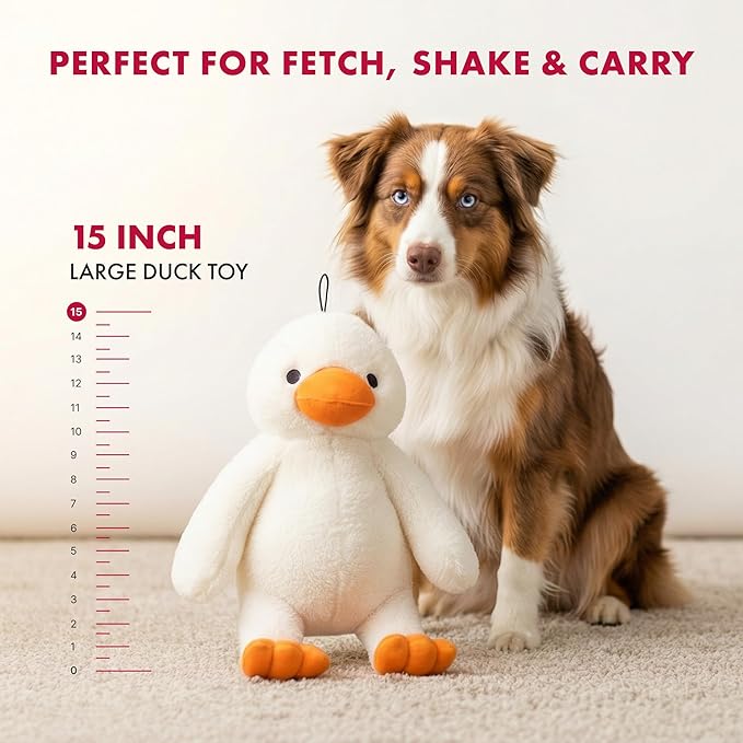 Pet Lou 15" Colossal Duck Plush Dog Tough Toy, Durable Super-Soft Fabric Squeaky Interactive Toy for Aggressive Chewers, Heavy Duty Stuffed Dog Toy, Longest-Lasting