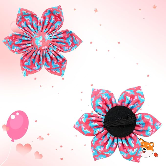 Elegant little tail Valentine's Dog Collar, Heart Dog Collar with Flower Cute Girl or Boy Pet Collars with Flower Puppy Gift Adjustable Pet Collars for Large Dogs