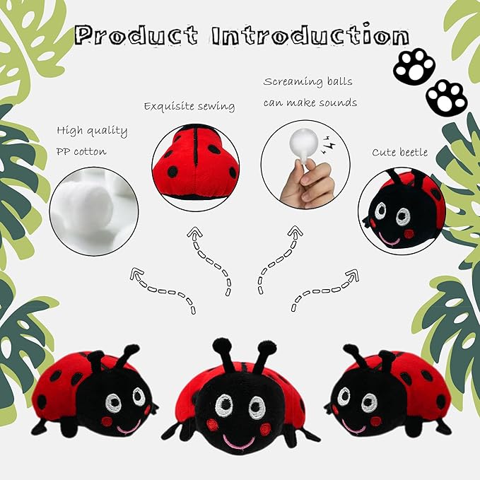 Dog Hide and Seek Toys Puppy Chew Squeaky Toys Plush Mushroom&Bamboo&Shell Hideout Stuffing with Squeakers Animals (Trunk Hideout with 4 Ladybirds)