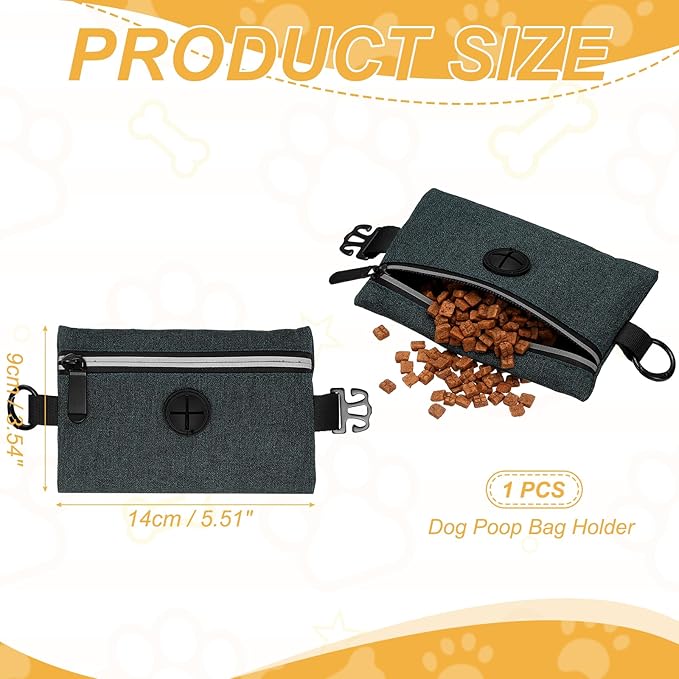 Dog Poop Bag Holder, Pet Waste Bag Dispenser Dog Treat Pouch with Zipper Oxford Cloth Portable Reusable Easy Cleanup(1Pcs, Black), Intended for Outdoor/Travel/Walking