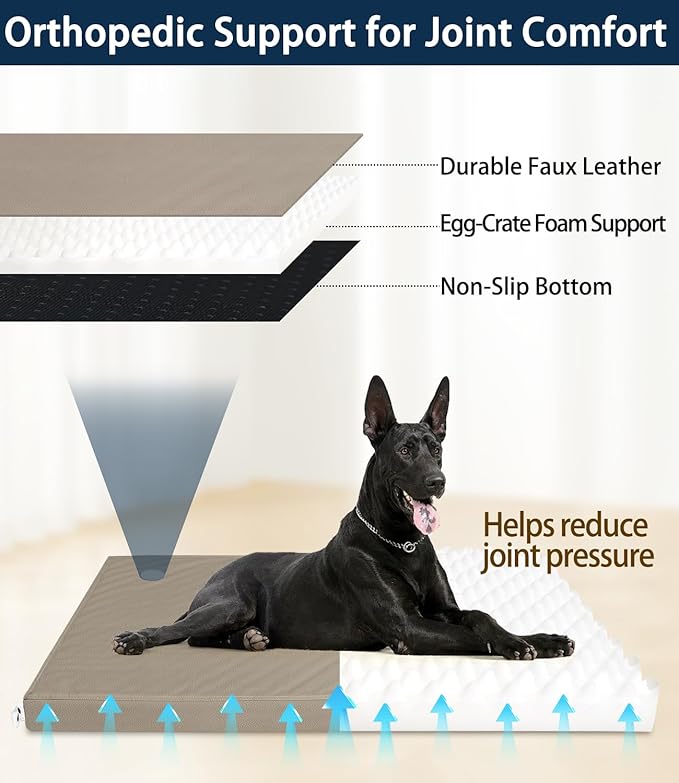 Waterproof Dog Bed for Crate Pad, Leather Pet Mat with Wipeable Removable Cover, Large Size Crate Mat