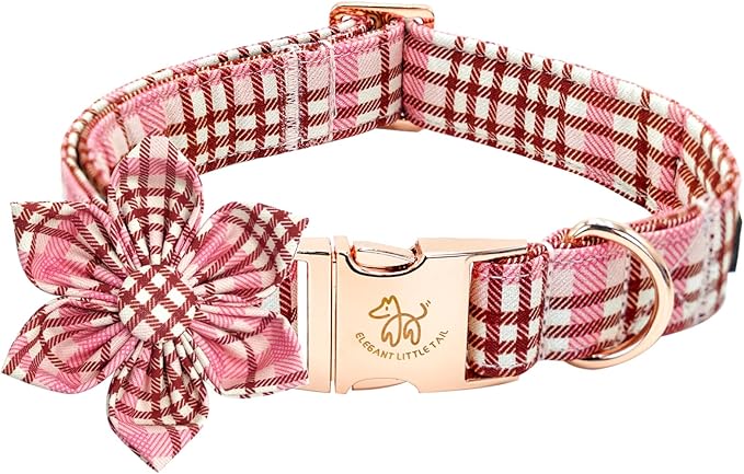 Elegant little tail Dog Collar- Cute Pink Dog Collar with Flower for Small Dogs, Female Adjustable Cotton Summer Pet Flower Puppy Collars for Small Medium Large Dogs
