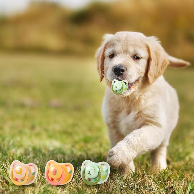 3pcs Dog Pacifiers, Silicone Puppy Kitten Calming Pacifier Cute Dog Pacifier Chew Toy Pacifier Dog Toy for Small Dogs Cats (3 Colors)