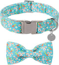 DOGWONG Easter Dog Collar Rabbit Dog Collar with Bow Adjustable Bowtie Blue Bunny Dog Collars for Small Medium Large Dogs