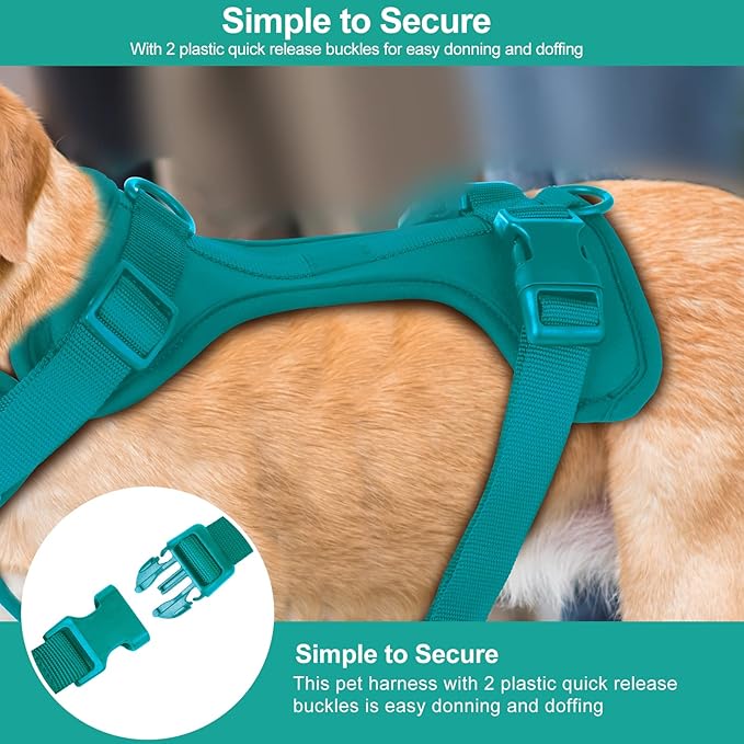 Wisedog No Pull Lightweight Dog Vest Harness with Soft and Comfortable Cushion, Breathable Mesh, for Small Medium Large Dogs Walking (M(Neck: 11.81"-18.11";Chest: 18.11"-27.95"), Emerald Green)
