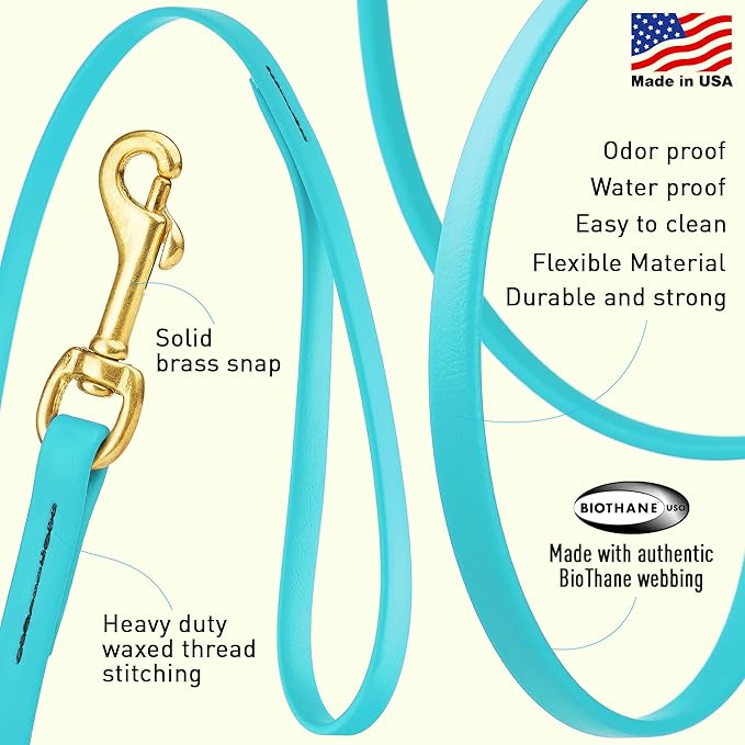 Viper Biothane K9 Working Dog Leash Waterproof Lead for Tracking Training Schutzhund Odor-Proof Long Line with Solid Brass Snap for Puppy Medium and Large Dogs, 33ft Sky Blue