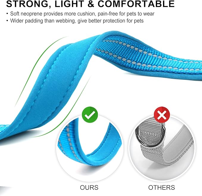 azuza Reflective Dog Collar,Soft Neoprene Padded Pet Collar with ID Tag Ring,Adjustable for Large Dogs,Sky Blue,L
