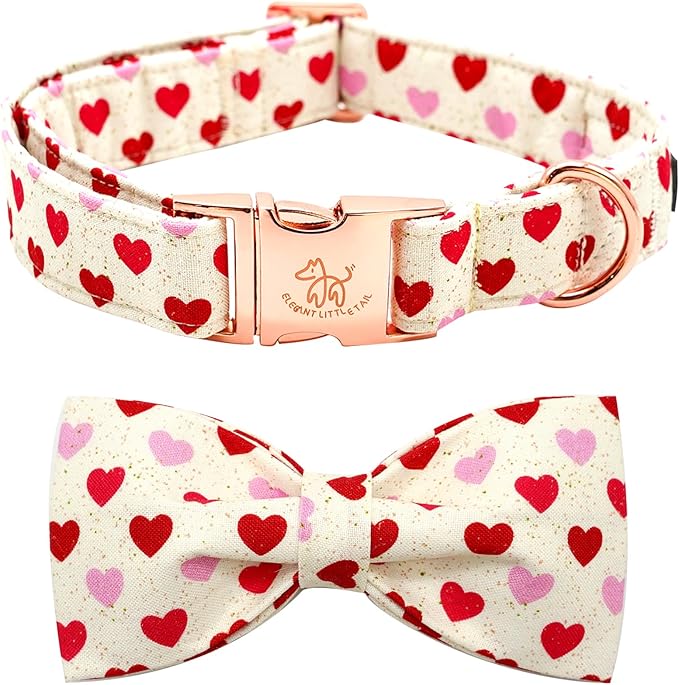 Elegant little tail Valentine's Dog Collar, Heart Dog Collar Cute Girl or Boy Puppy Collars Bowtie Pet Gift Adjustable Pet Collars for X-Large Dogs