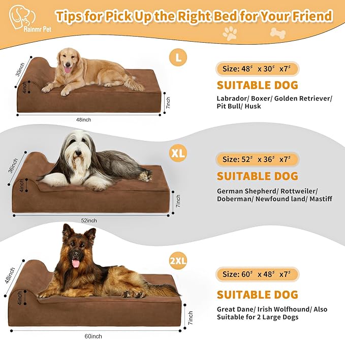 Orthopedic Dog Beds for Large Dogs, 7" Memory Foam Dog Beds with Waterproof Liner, Durable Microsuede Cover, Removable and Washable, Nonskid Bottom, 60"x48"x7" XXL Chocolate