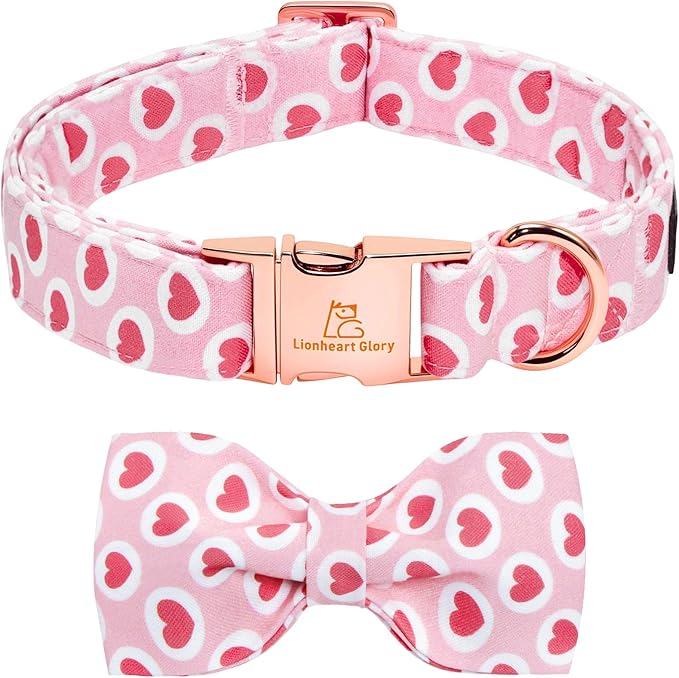 Lionheart glory Dog Bow Collar - Valentine's Day Dog Collar with Bowtie Hearts Print Collars Soft Adjustable for Large Dogs Girl Boy Dogs Spring Holiday Cute Collars