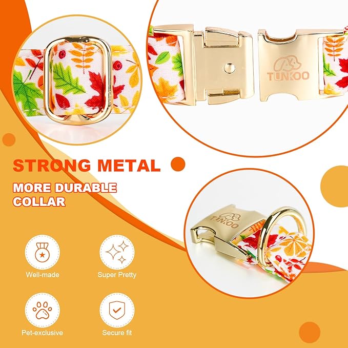 Tunkoo Fall Dog Collar with Elegant Bow Tie - Durable Adjustable Colorful and Stylish Cotton Pet Collar, Available in Small Medium Large, S