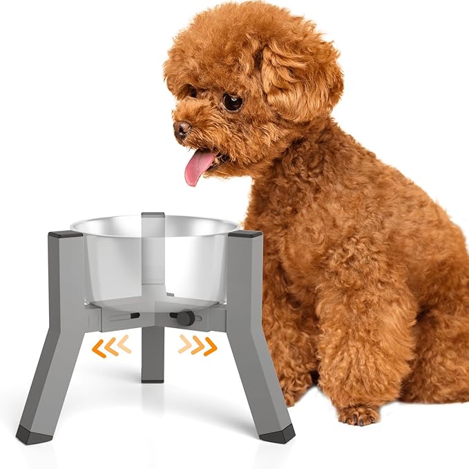 Eelevated Dog Bowl Stand for Small Dogs, Adjustable Width 5.2-8.66'', Raised Dog Food Water Bowls, 7.8'' Tall, Grey-Bowl Not Included
