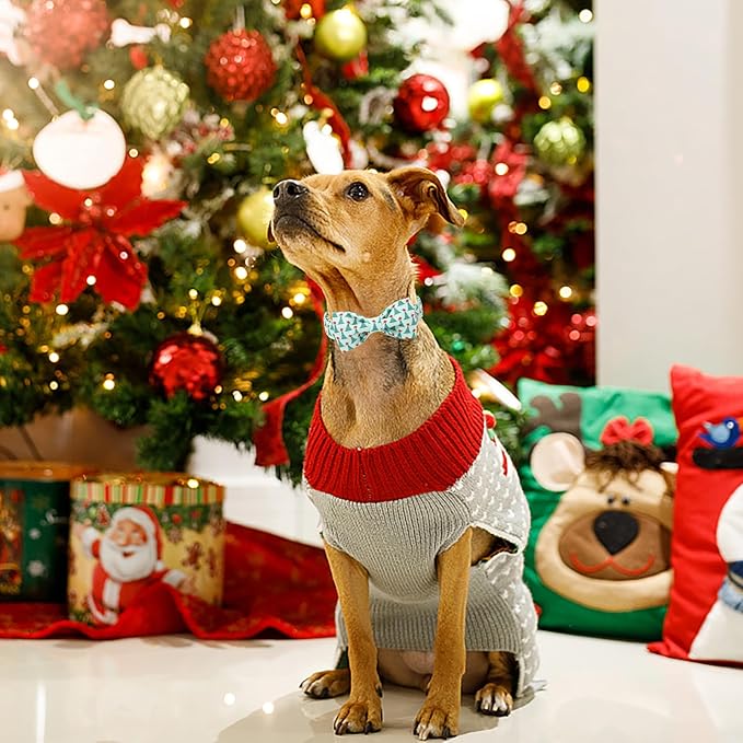 ARING PET Christmas Dog Collar with Bow, Cute Xmas Green Christmas Tree Bowtie Pet Collars for Puppy Small Medium Large Girl Boy Dogs-M