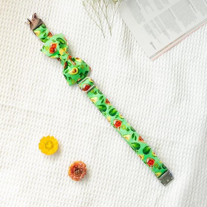 Tunkoo Dog Collar Avocado Floral Bow Tie Unique Style Super Soft Comfy Adjustable Cotton Collar with Premium Metal Buckle, for Puppy and Cat Small Medium Large Pet Supplies（Avocado，L）