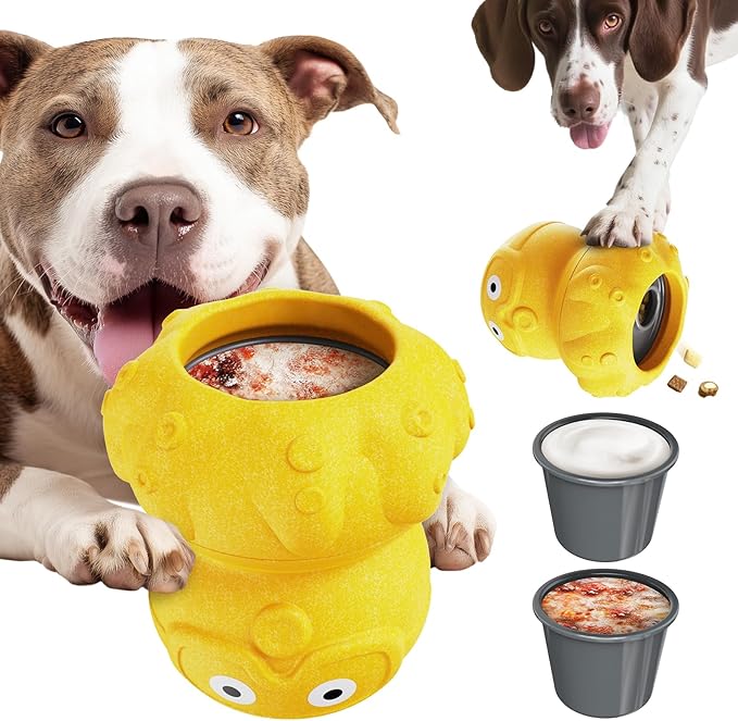 Interactive Dog Toys for Aggressive Chewers, Indestructible Dogs Toy to Keep Your Pup Busy, Treat Tumble Interactive Puzzle Ball Dog Toy for Small Medium Large Breed Dogs, Yellow