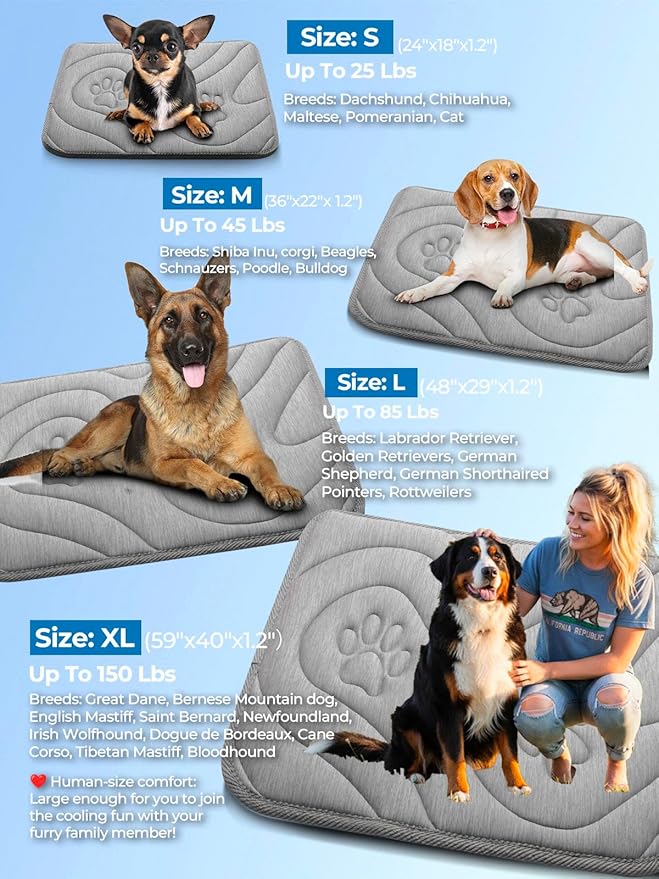 Dog Cooling Mat, Reversible Cool & Warm Pet Orthopedic Pad, Thick Mat for Summer & Winter, Machine Washable, Portable for Crate, Kennel, Bed, Floor, Sofa, Car (Cool Grey, X-Large)