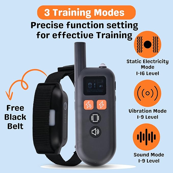 Dog Shock Collar with Remote Range 3300ft - Adjustable Vibration & Sound Modes - Waterproof Training Collar for Small, Medium & Large Dogs - IPX7 Rated Collar Rechargeable,1m Underwater Black & White