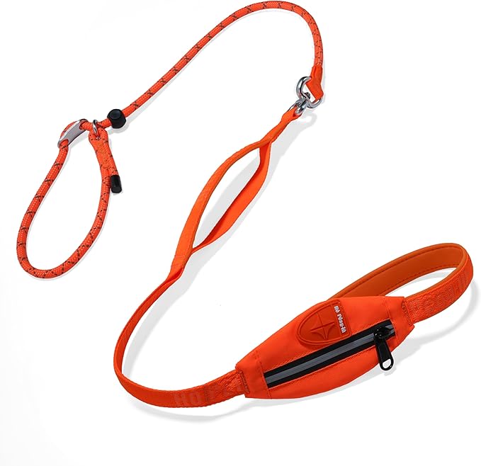 Dog Slip Lead Dog Leash, Heavy Duty No-Pull Training Leash w/Poop Bag Holder, Anti-Tangle, Multi-Handles & Reflective Thread for Medium, Large Dogs 5.5FT Orange