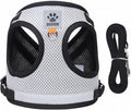 Dog Harness and Leash Set-No Pull No Choke Step-in Pet Harness for All Weather Lightweight Adjustable Cat Harness Breathable Soft Mesh Puppy Vest with Hook & Loop Fastener Buckles D-Rings-Gray-M