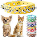 Spiked Dog Collar for Small Dogs, Male Spike Puppy Collars PU Leather Mushrooms Rivet Boy Studded Cat Collars Adjustable for Little XXS XS S Medium Large Dogs, Yellow, XX-Small