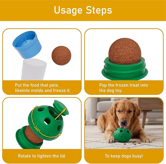 Frozen Treat Dispensing Dog Toys, Enrichment Licking & Puzzle Feeder, Sturdy Rubber Interactive Dog Toys, Dog Chew Toy for Happy, Cool Pups - Reduces Anxiety, Easy to Clean (Green)