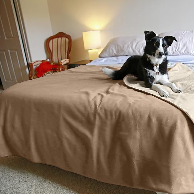 Catalonia Waterproof Fleece Blanket for Couch, Reversible Baby Pet Doggy Pee Proof, Bed Sofa Cover Furniture Boat Mattress Protector, Large (Camel+Taupe, 60x80 inch)