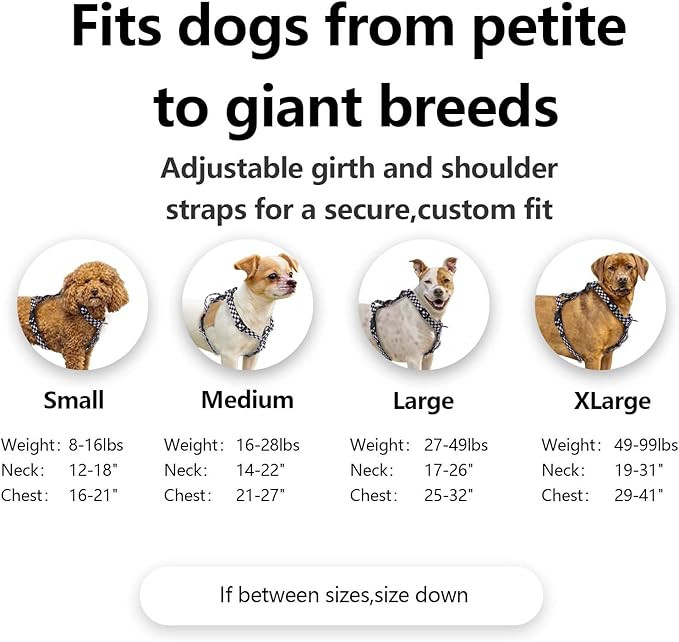 Roses&Poetry Dog Harness Small Sized Dog, 6 Point Adjustable Fit No Pull Harness with Handle for Control and Easy Walking, Reflective Pet Halter Harnesses（Blackwhite-S）