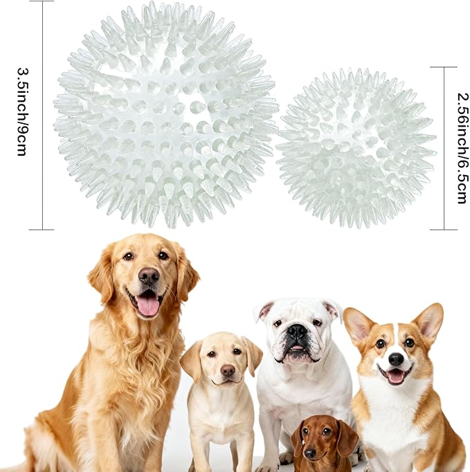 petizer 6 Pack 3.5’’ Glow in The Dark Ball - Squeaky Glow Dog Ball, Spiky Durable Dog Fetch Toys for Medium Large Dog Teething Chew Toy (3.5’’, Medium/Large)