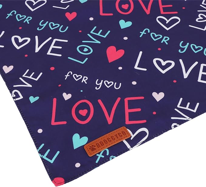 ADOGGYGO Valentine Dog Bandana, Red Blue Heart Love Pet Scarf, Adjustable Fit Pet Valentine Bandanas for Medium Large Dogs (Large)