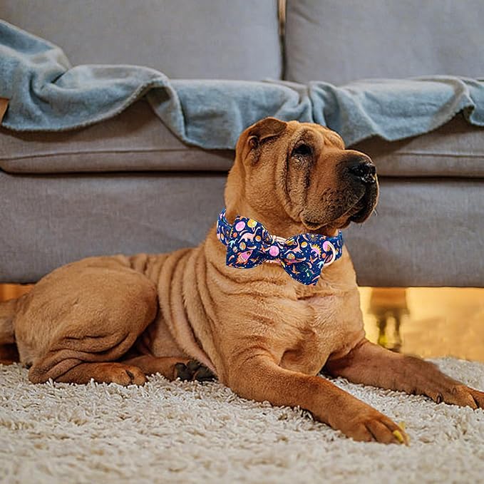 Lionheart glory Dog Bow Collar Dinosaurs Pattern Cute Collars for Large Dogs,Soft Duty Adjustable Dog Collar with Bowtie Spring Summer Puppy Collars Bows Pet Gift