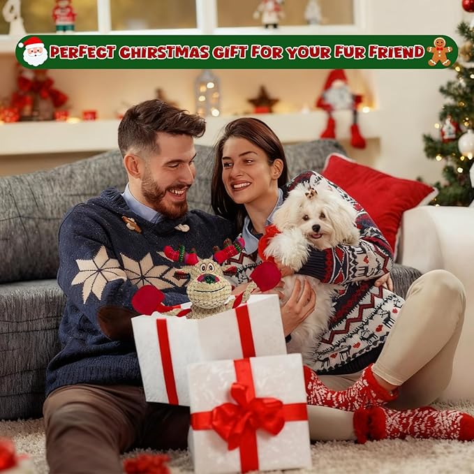 Squeaky Christmas Dog Toys Plush Dog Toy Tug of War Interactive Dog Toys for Aggressive Chewers Cute Stuffed Animal dog toy for Puppies Small Medium and Large Dogs