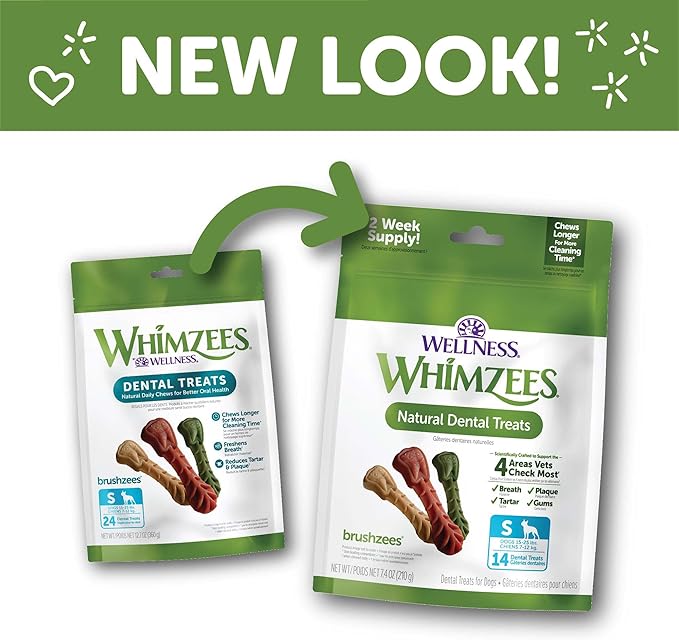 WHIMZEES Wellness Daily Brushzees Dog Dental Treats, Small Size Stick, (14 Count)
